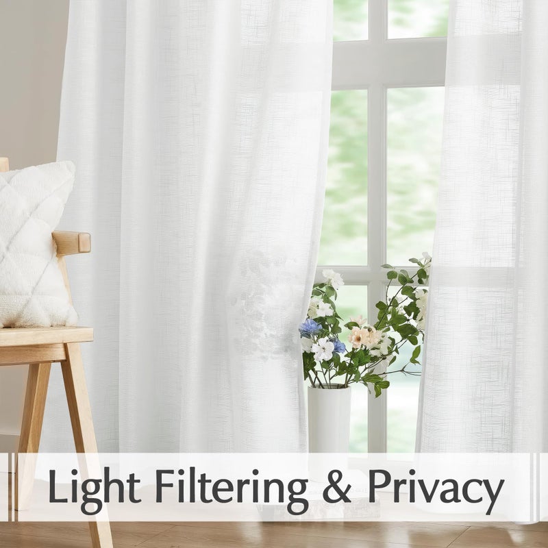 FMFUNCTEX Sliding Door Curtains White Linen Sheer Curtains 84" Living Room 100" Width Extra Wide Patio Glass Door Panel Room Divider Bedroom Drapes Large Semi Sheer Window Panels Grommet Top 1 Panel - Image 2
